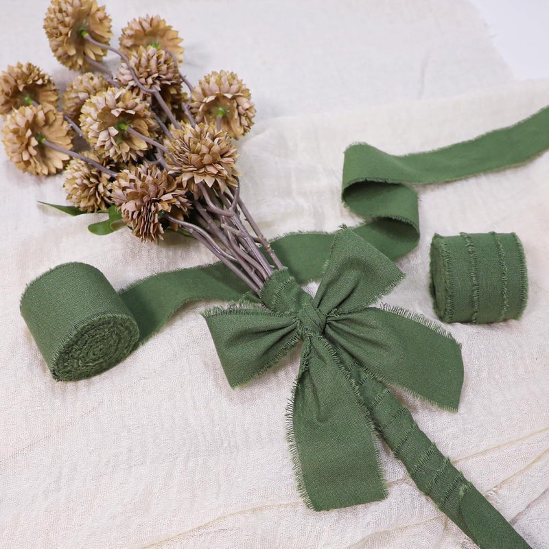 Keypan Hunter Green Ribbon 1-1/2 x 15 Yards Handmade Cotton Frayed Fringe Fabric Ribbons for Crafts Flower Bouquets Wedding Christmas Tree Home DIY Decor - Image 5